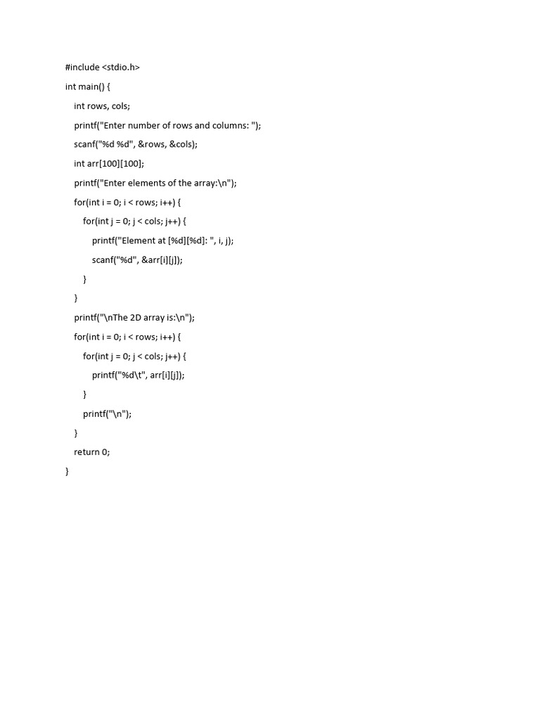 C Program for 2D Array Input Output | PDF