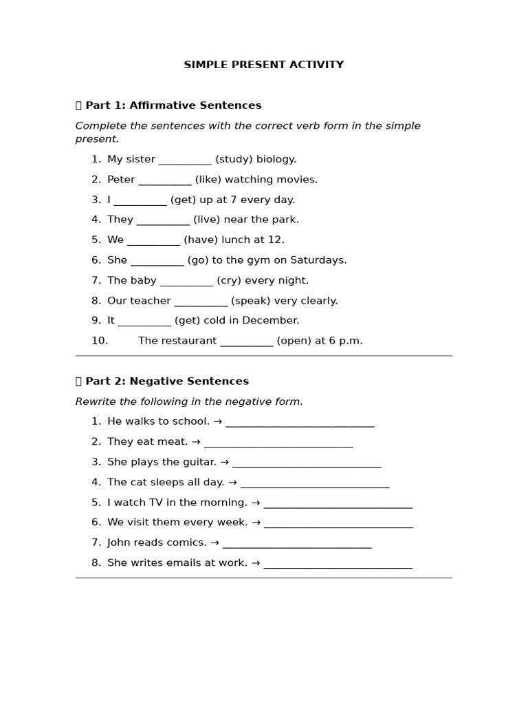 Simple Present Tense Practice Activities | PDF | Chess Openings | Chess