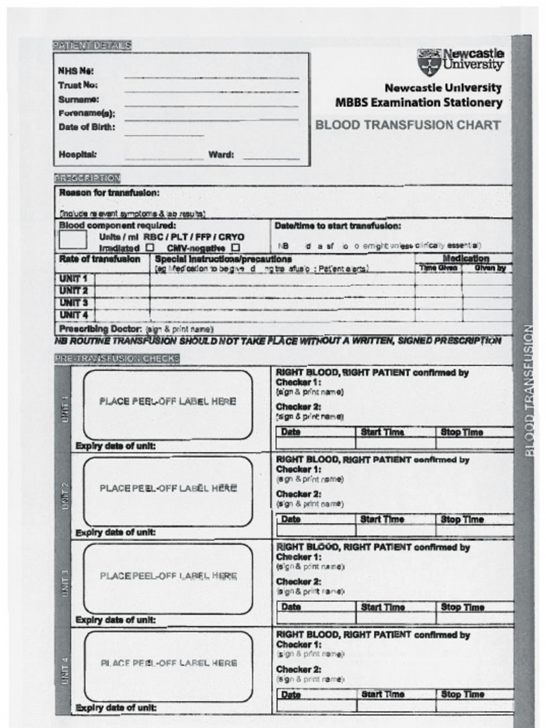 Blood Transfusion Chart Editable | PDF
