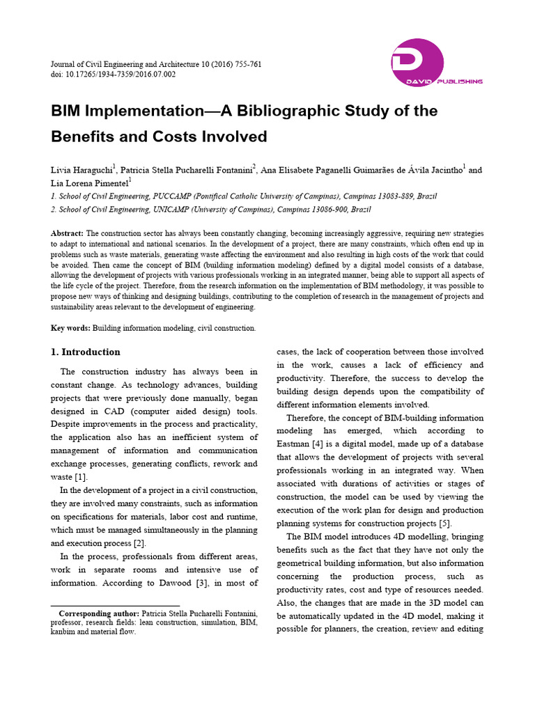 BIM Implementation A Bibliographic Study | PDF | Building Information ...