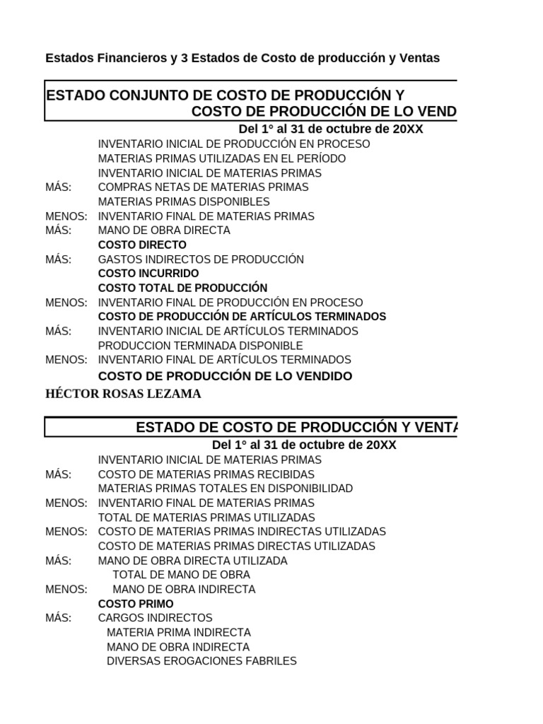 Estados Financieros y Costos de Ventas | PDF | Negocios económicos ...