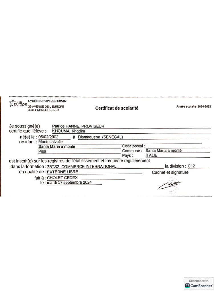 Certificat de Scolarité | PDF