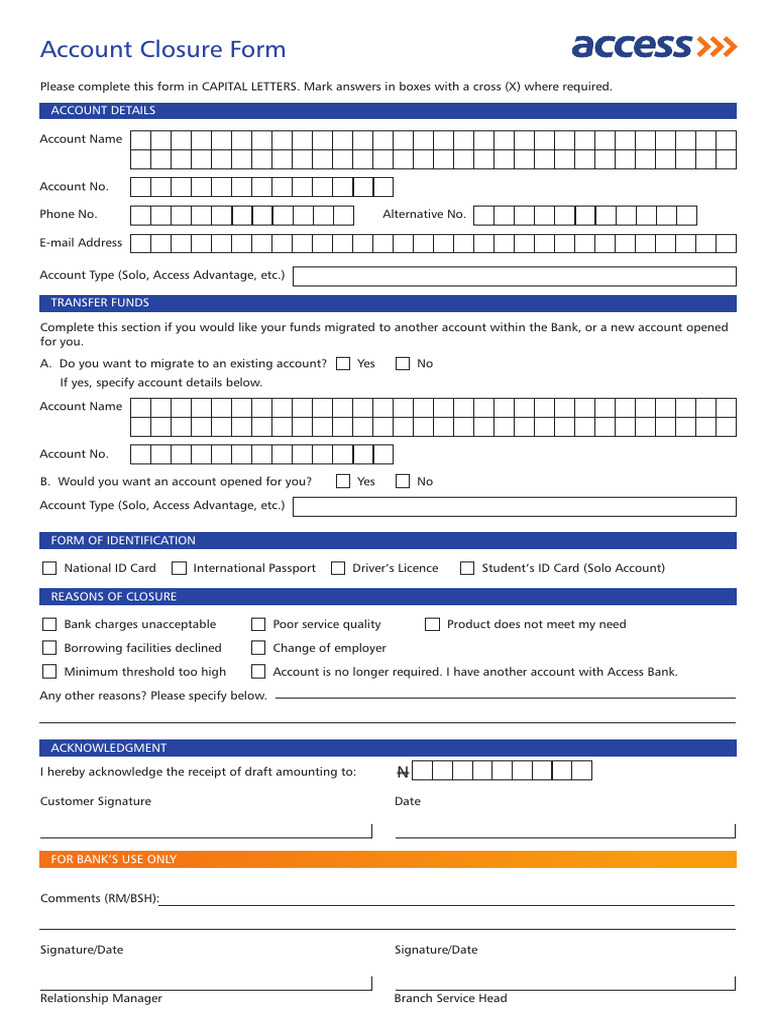 Account Closure Form Instructions | PDF