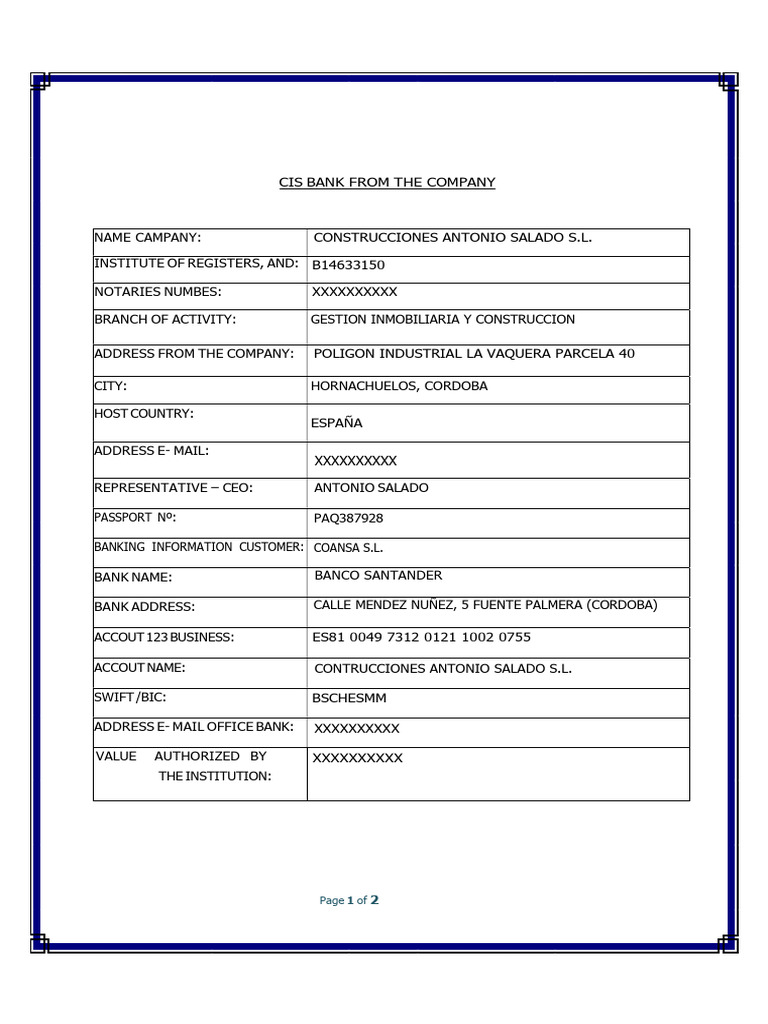 Company Banking Information Document | PDF