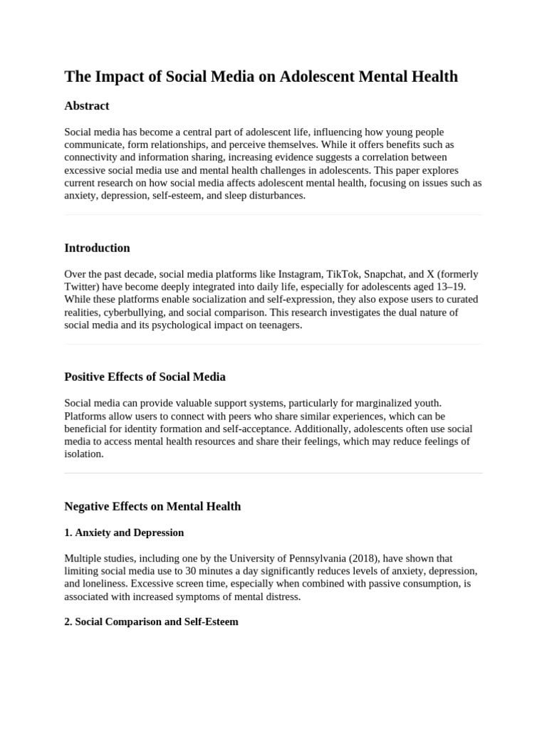 Social Media's Effects on Teen Mental Health | PDF | Popular Culture ...