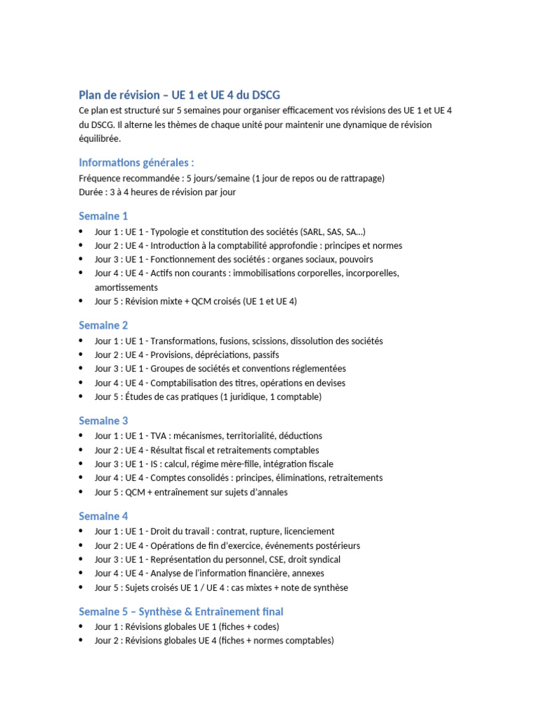 Plan de révision DSCG UE 1 et 4 | PDF | Comptabilité | Dépréciation