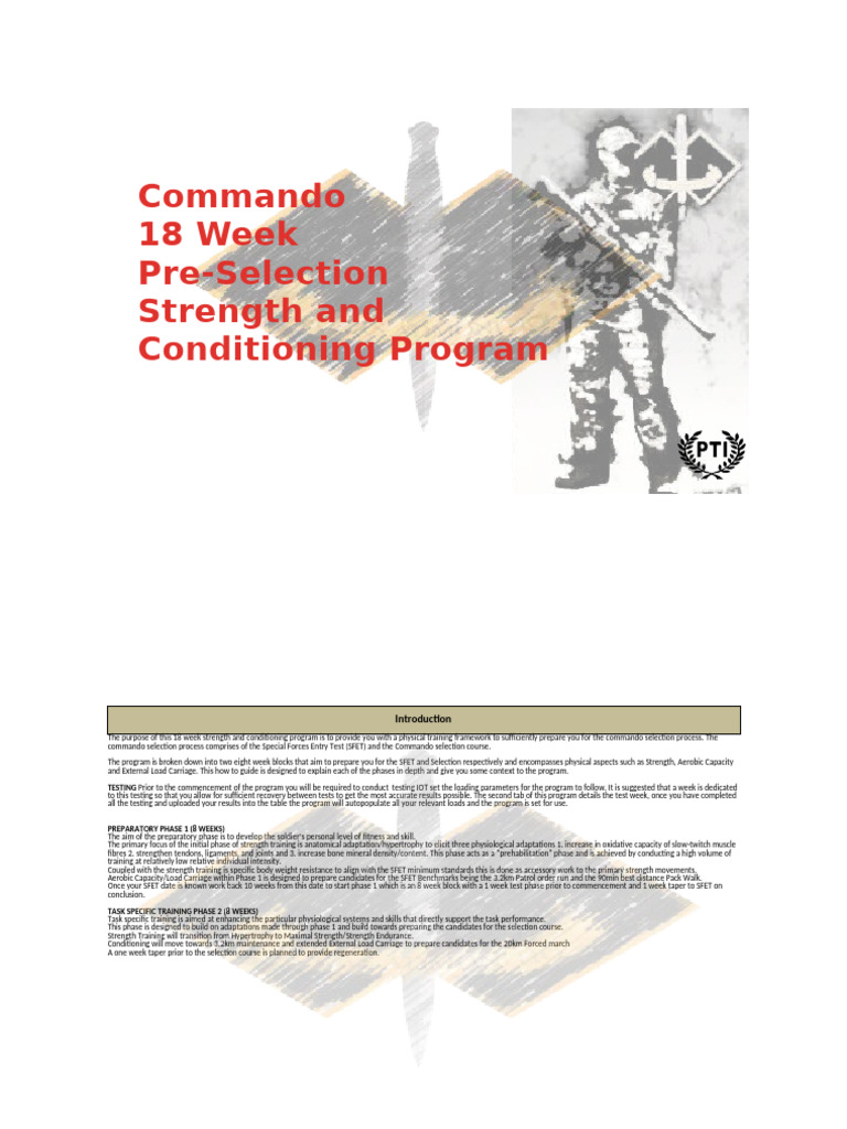 Commando 18-Week Conditioning Guide | PDF | Strength Training | Muscle ...