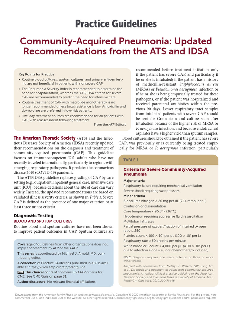 Updated CAP Guidelines from ATS/IDSA | PDF | Pneumonia | Human Diseases ...
