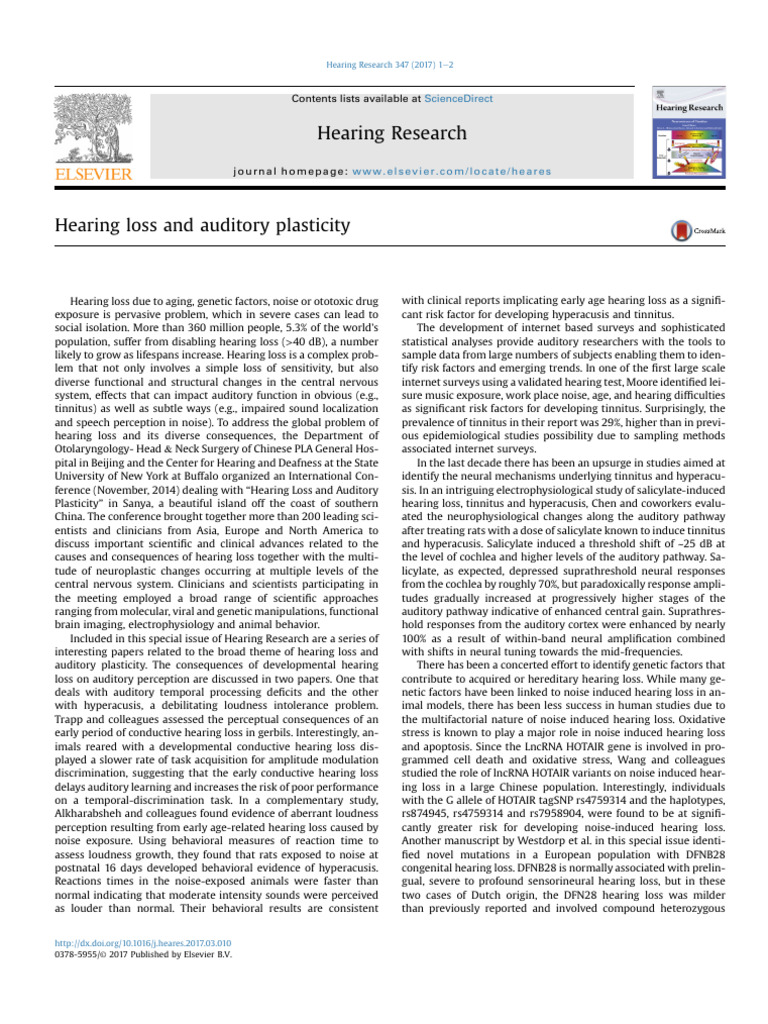 Hearing Loss and Auditory Plasticity | PDF | Hearing Loss | Hearing