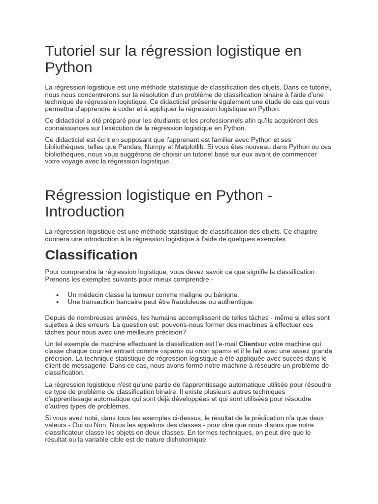 Tutoriel sur la régression logistique Python | PDF | Apprentissage ...