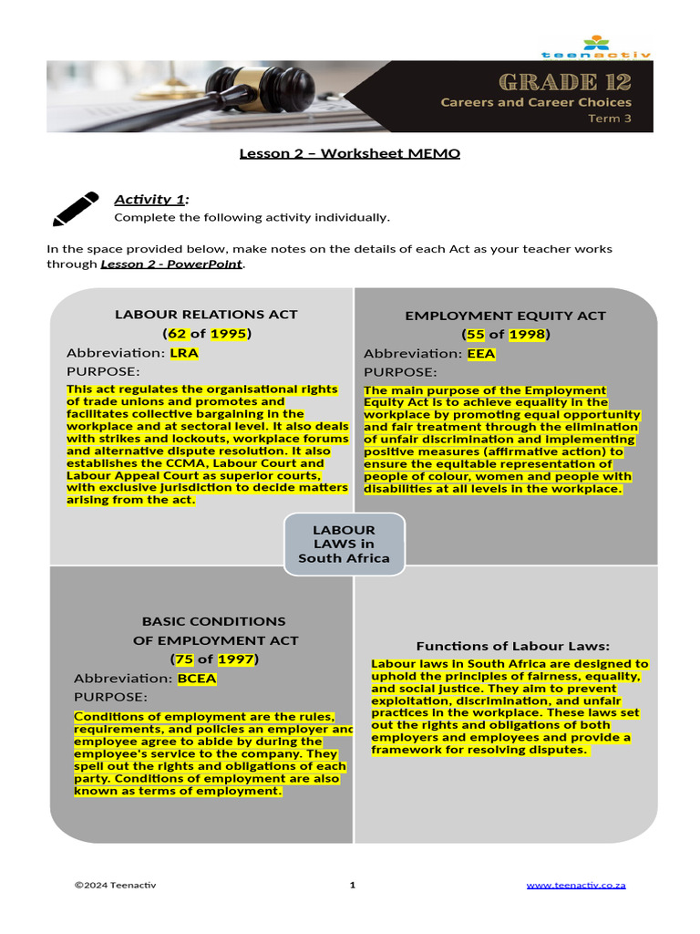 Overview of South African Labour Laws | PDF | Labour Law | Employment