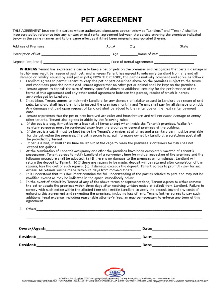 Texas Pet Rental Agreement Form | PDF | Landlord | Leasehold Estate