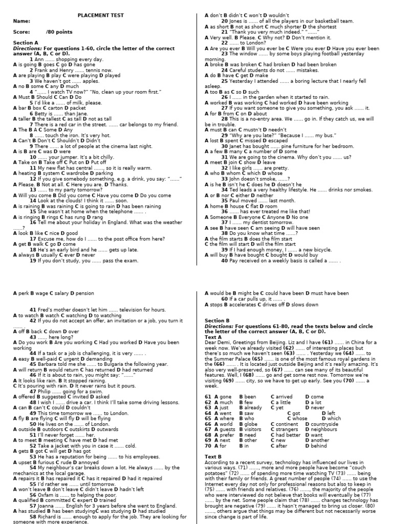 Upstream Placement Test | PDF