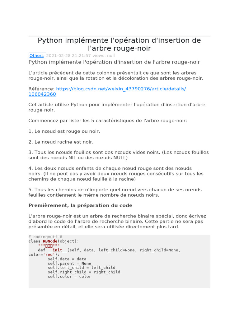 Insertion arbre rouge-noir en Python | PDF | Algorithmes et structures ...