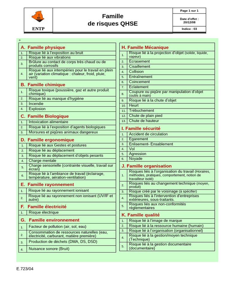 Familles De Risques QHSE D taill es PDF