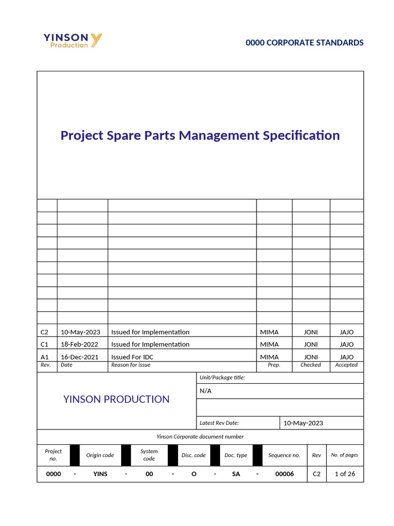 Spare Parts Management Specification | PDF | Pump | Specification ...