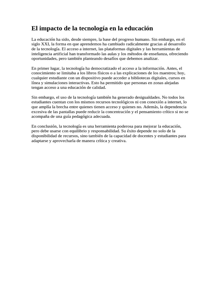 El Impacto de La Tecnología en La Educación | PDF