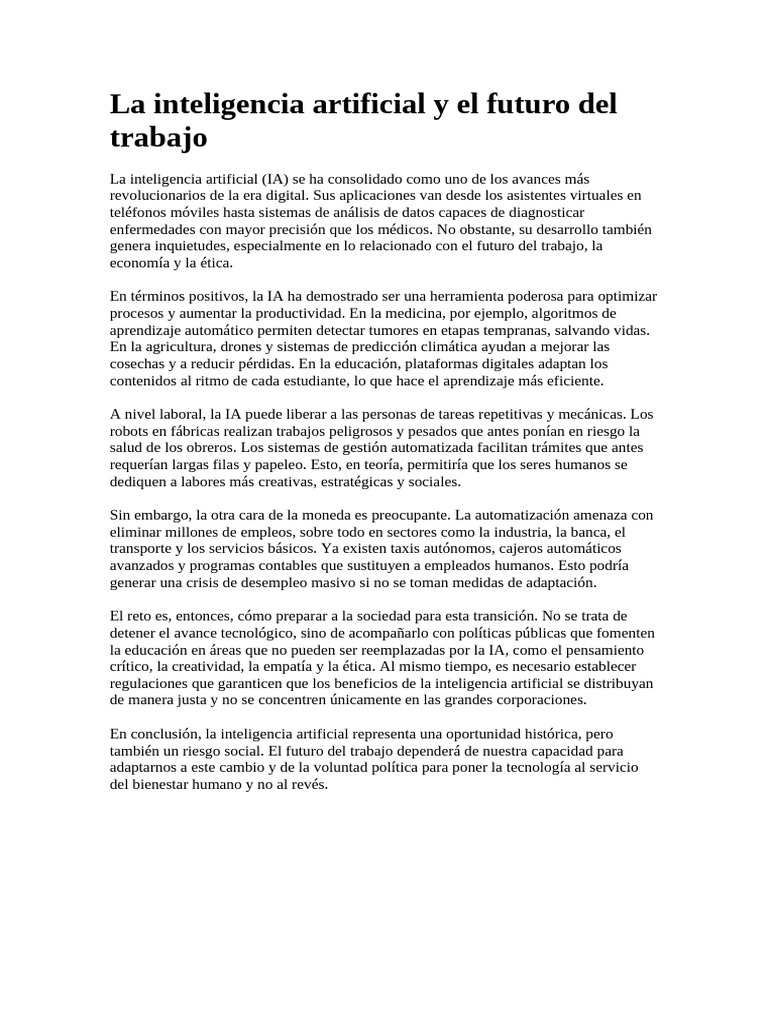 La Inteligencia Artificial y El Futuro Del Trabajo | PDF | Inteligencia ...