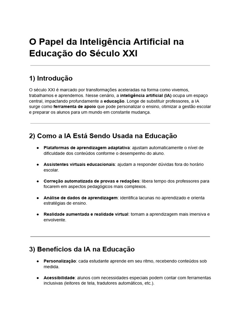 O Papel da Inteligência Artificial na Educação do Século XXI | PDF ...