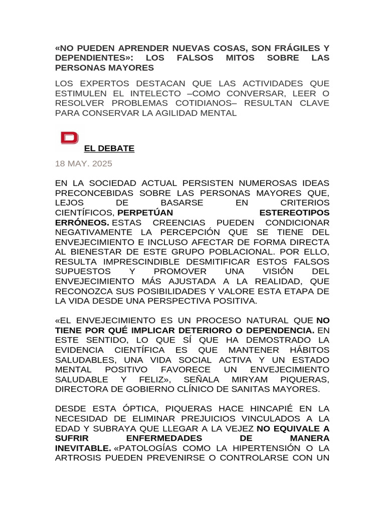 MITOS Y REALIDADES SOBRE LA VEJEZ - Actividades Taller de Memoria Por ...