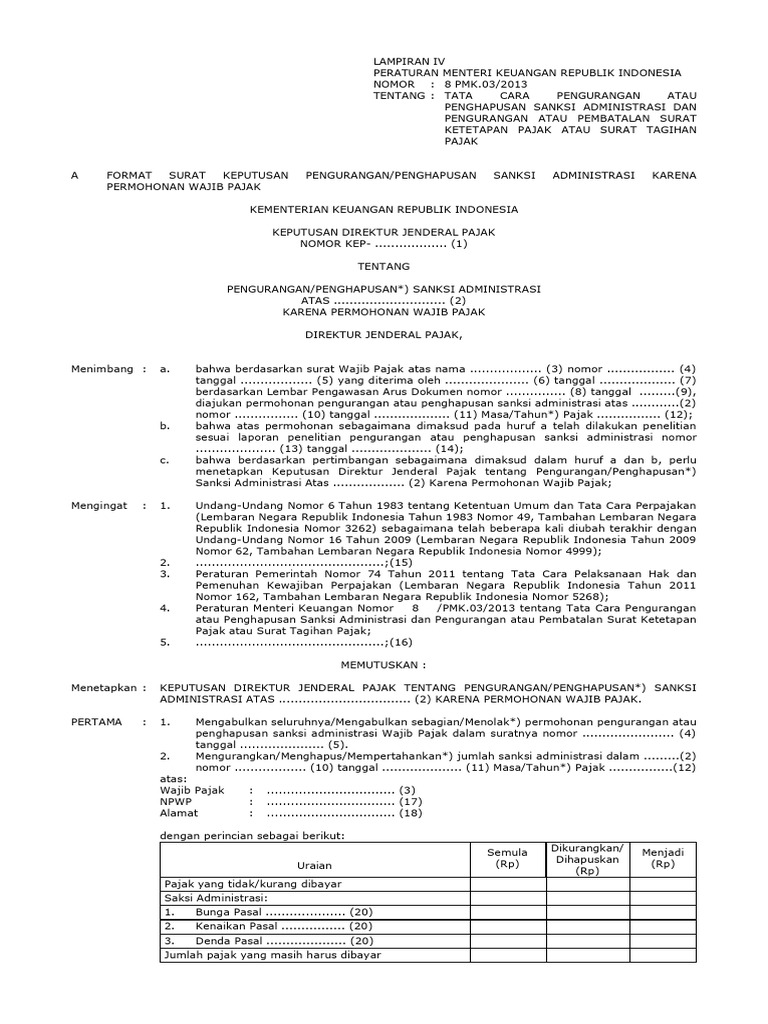 Pengurangan Sanksi Pajak Pmk 8 2013 Pdf