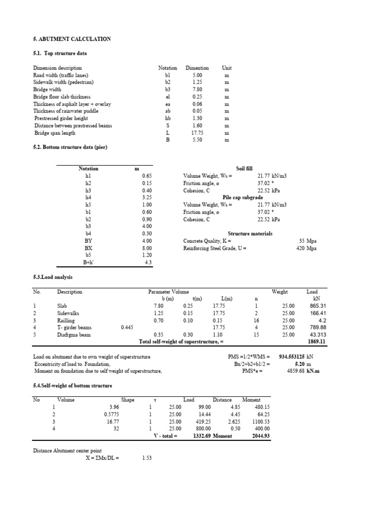 Abutment Load Calculation Guide | PDF | Structural Engineering | Civil ...