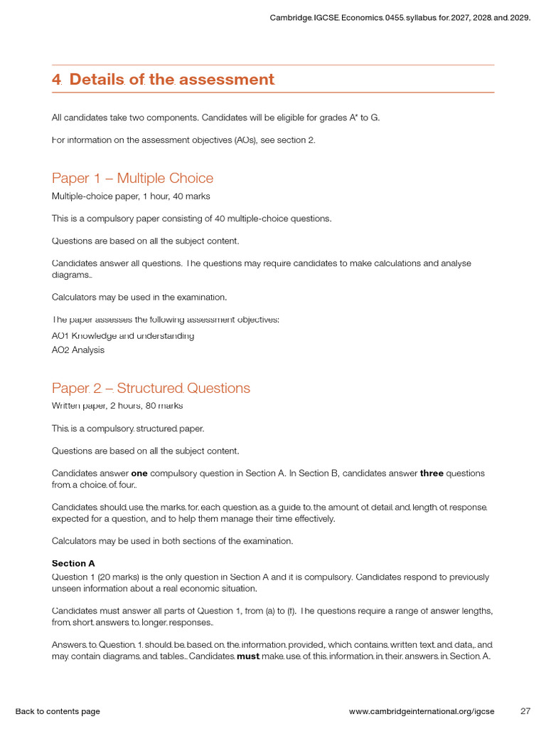 Cambridge IGCSE 0455 Economics Syllabus For Examination in 2027, 2028 ...