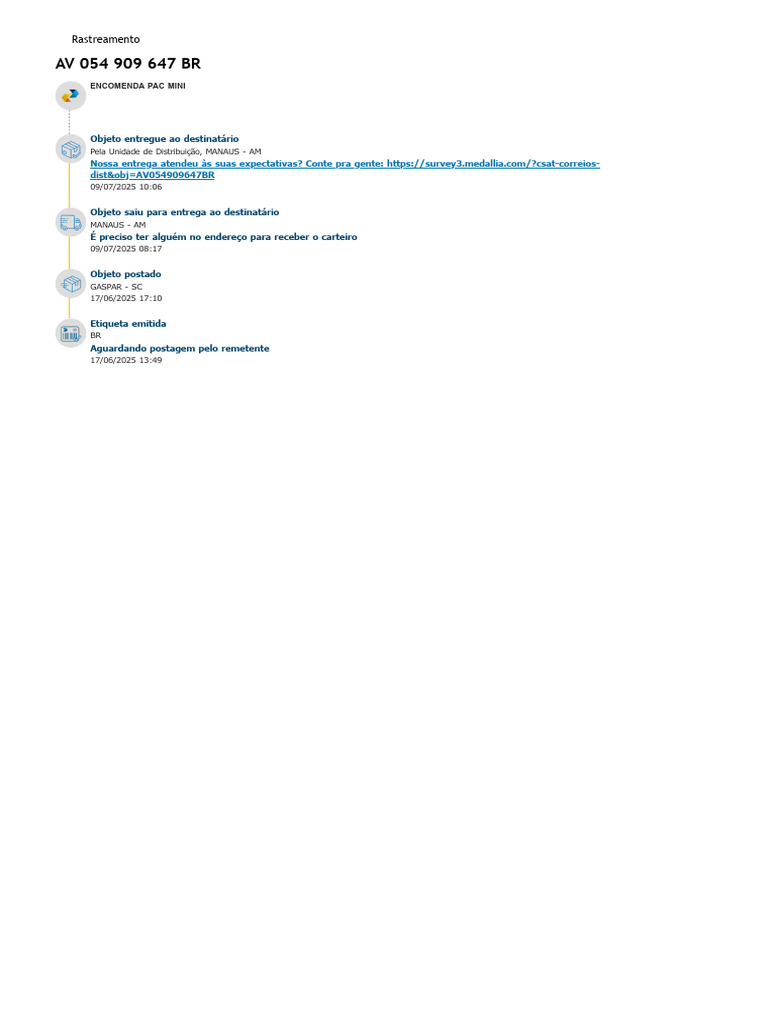 Rastreamento de Encomenda PAC Mini | PDF