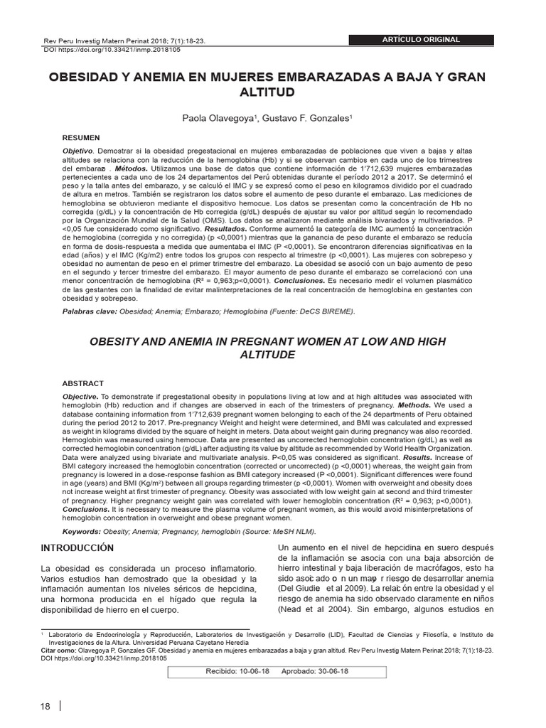Obesidad y Anemia en Embarazo Altitud | PDF | Obesidad | Exceso de peso