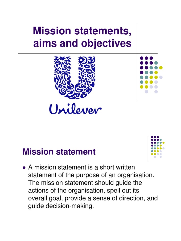Unilever Mission Statement and Objectives PDF Unilever Goal