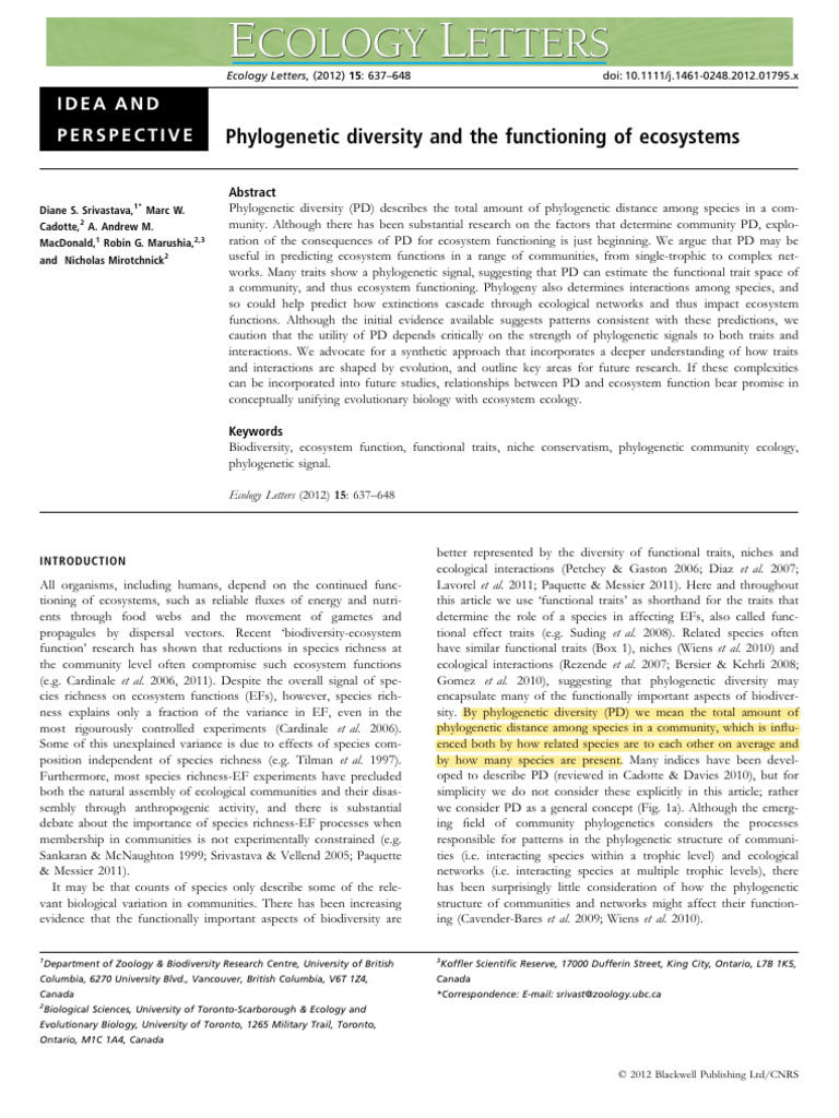 Phylogenetic Diversity and Ecosystem Function | PDF | Herbivore ...