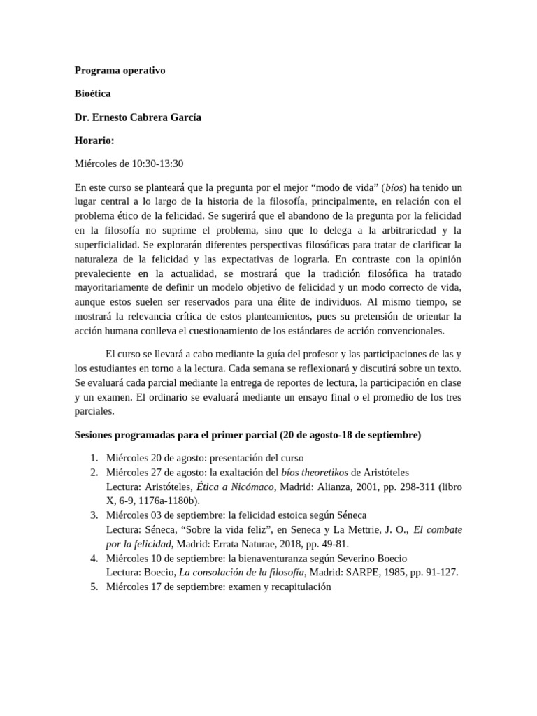 25O Programa Operativo Bioética | PDF | Educación en artes liberales