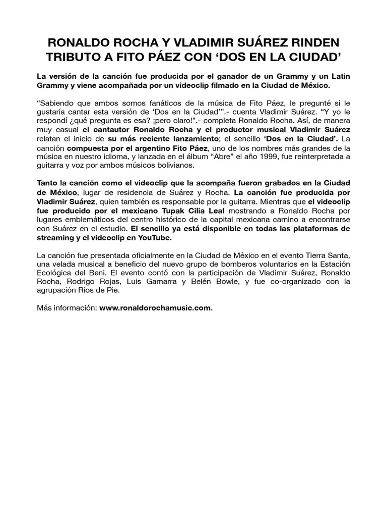 NOTA - Ronaldo Rocha & Vladimir Suárez A. - Dos en La Ciudad | PDF