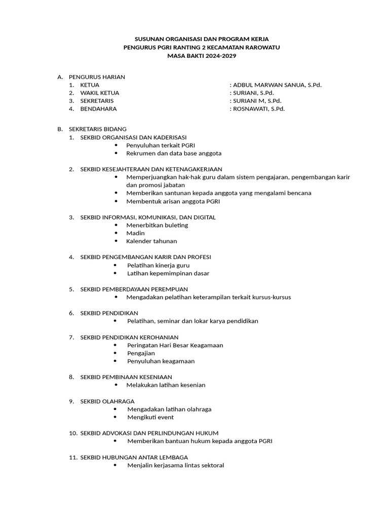 Program Kerja PGRI Ranting 2024-2029 | PDF