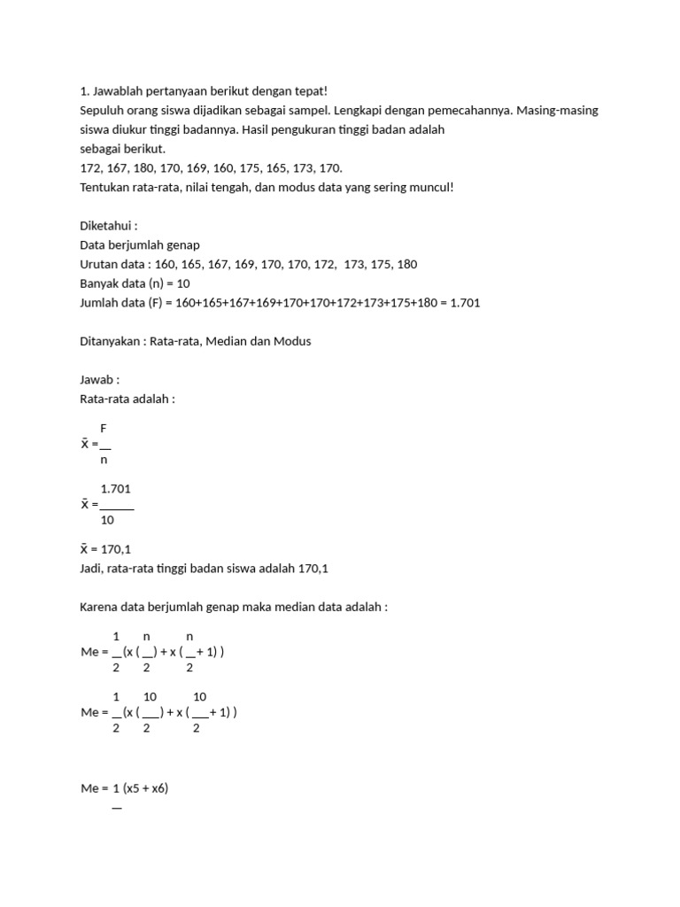Analisis Rata-rata, Median, dan Modus Data Siswa | PDF