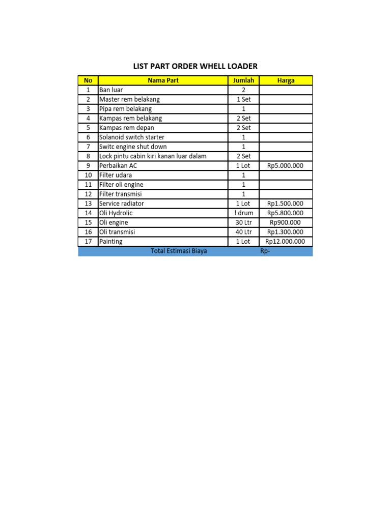 List Part Order Whell Loader Pdf