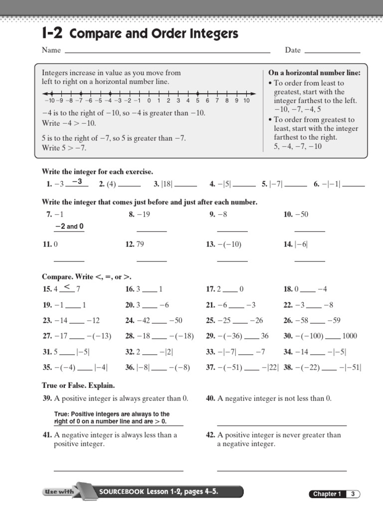 Compare and Order Integers Exercises | PDF | Temperature