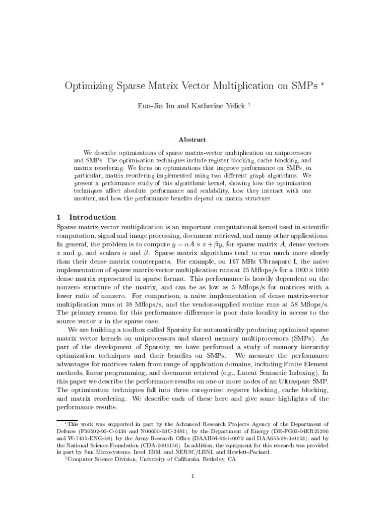Optimizing Sparse Matrix Vector Multiplication On SMPS: Eun-Jin Im and ...