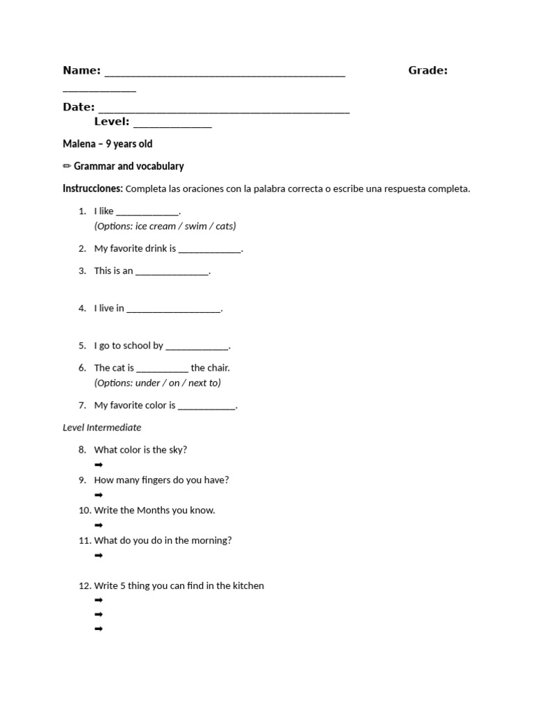 Intermediate Grammar Exercises for Kids | PDF | Chess Openings | Chess