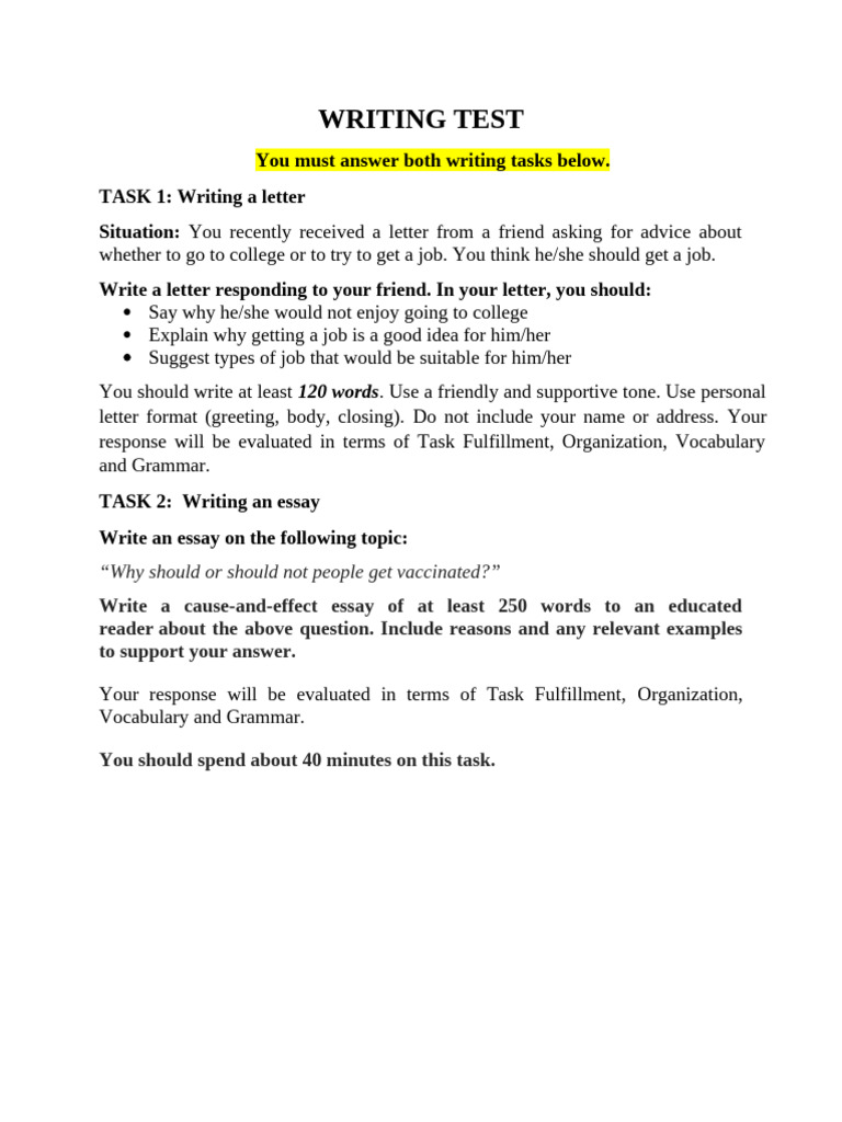 Writing Tasks: Letter & Essay Guide | PDF
