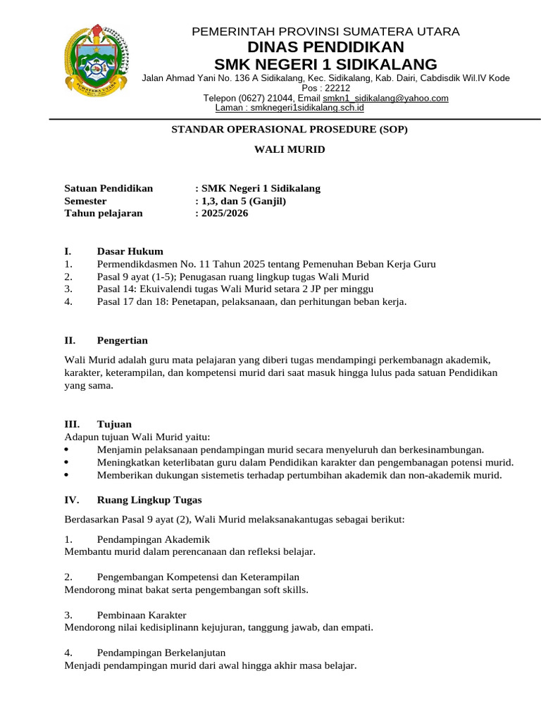 Sop Dan Format Dokumen Wali Murid | PDF