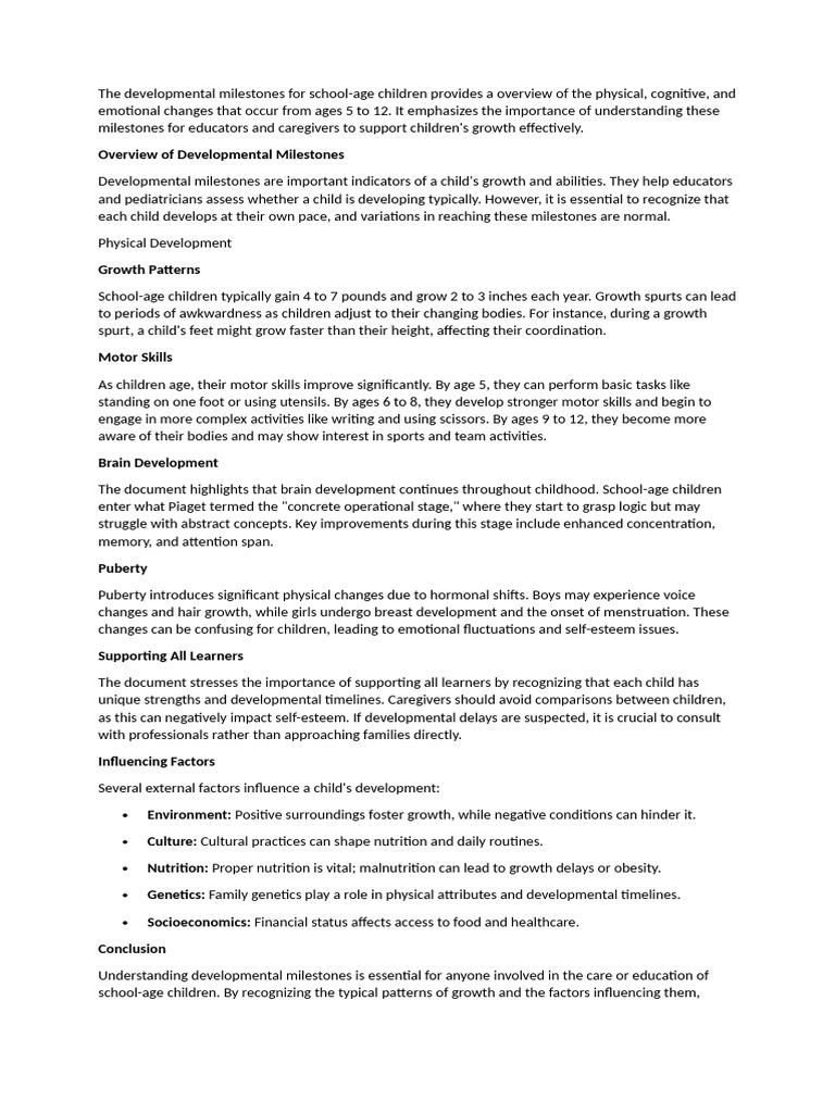 The Developmental Milestones For School | PDF | Child Development ...