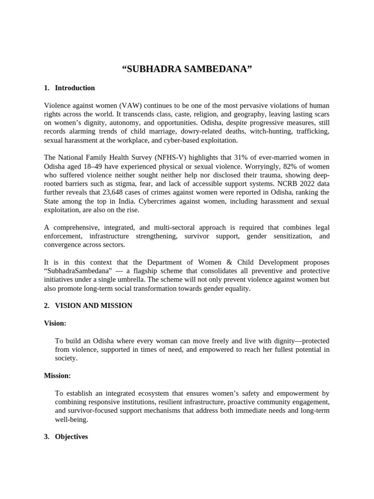 Odisha's Subhadra Sambedana Scheme | PDF | Violence | Violence Against ...
