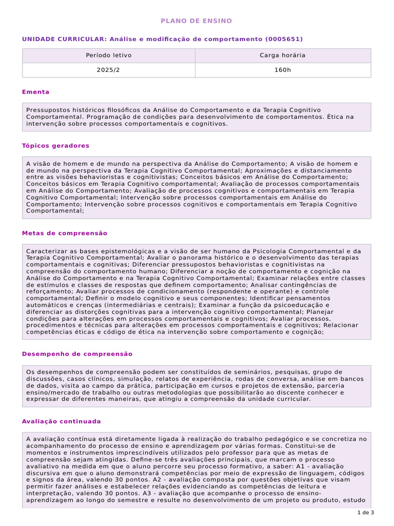 Análise do Comportamento e Terapia Cognitiva | PDF | Behaviorismo ...