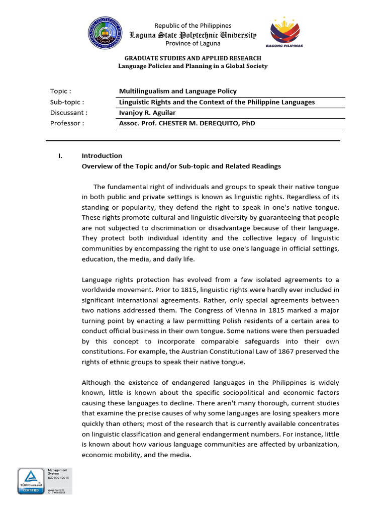 Linguistic Rights in Philippine Multilingualism | PDF | Multilingualism ...