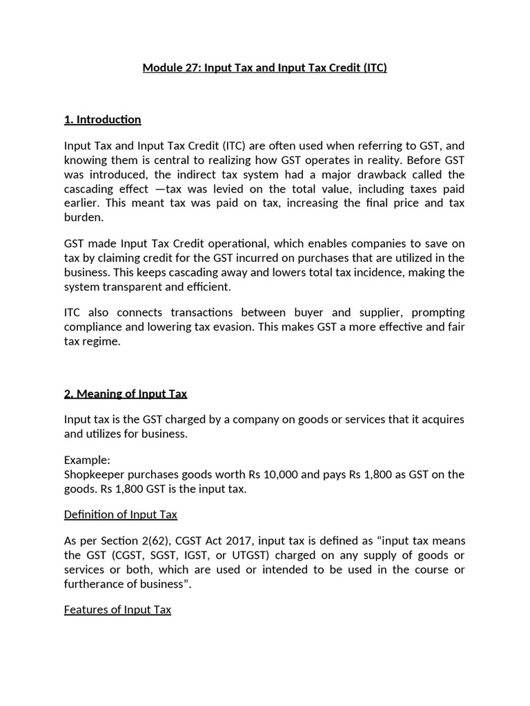 Understanding Input Tax and ITC in GST | PDF | Taxes | Business