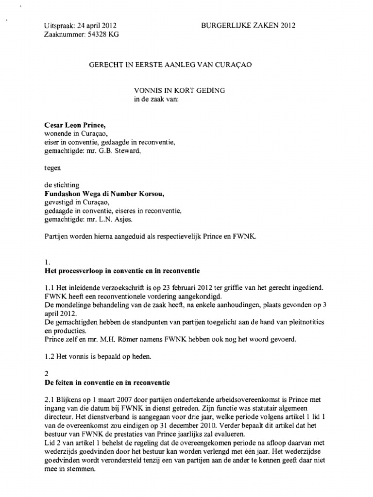 Vonnis 240412 Cecar Prins Directeur Wega Di Number Korsou PDF