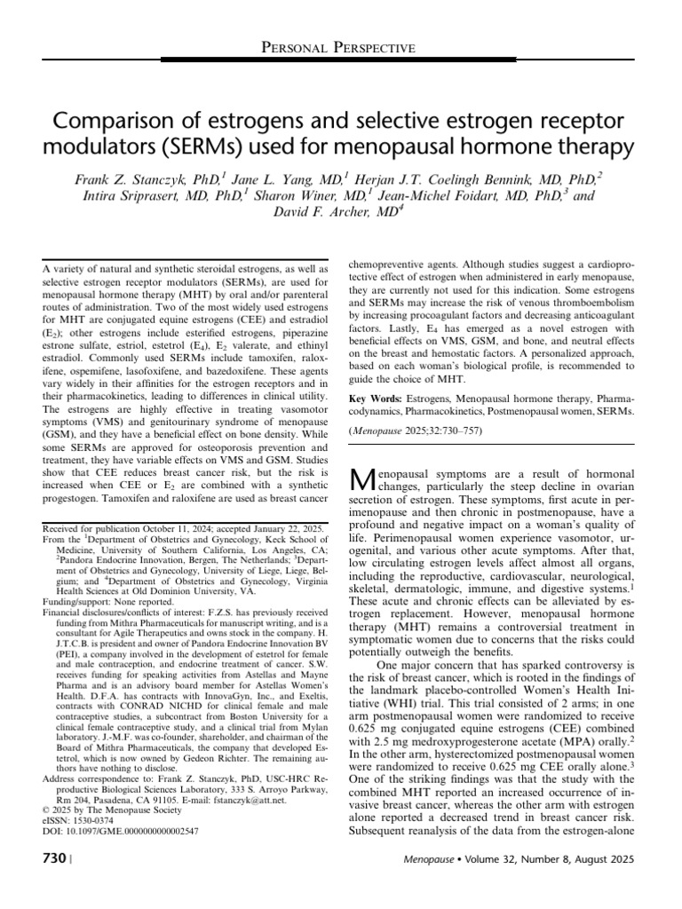 Comparison of Estrogens and Selective Estrogen Receptor Modulators ...