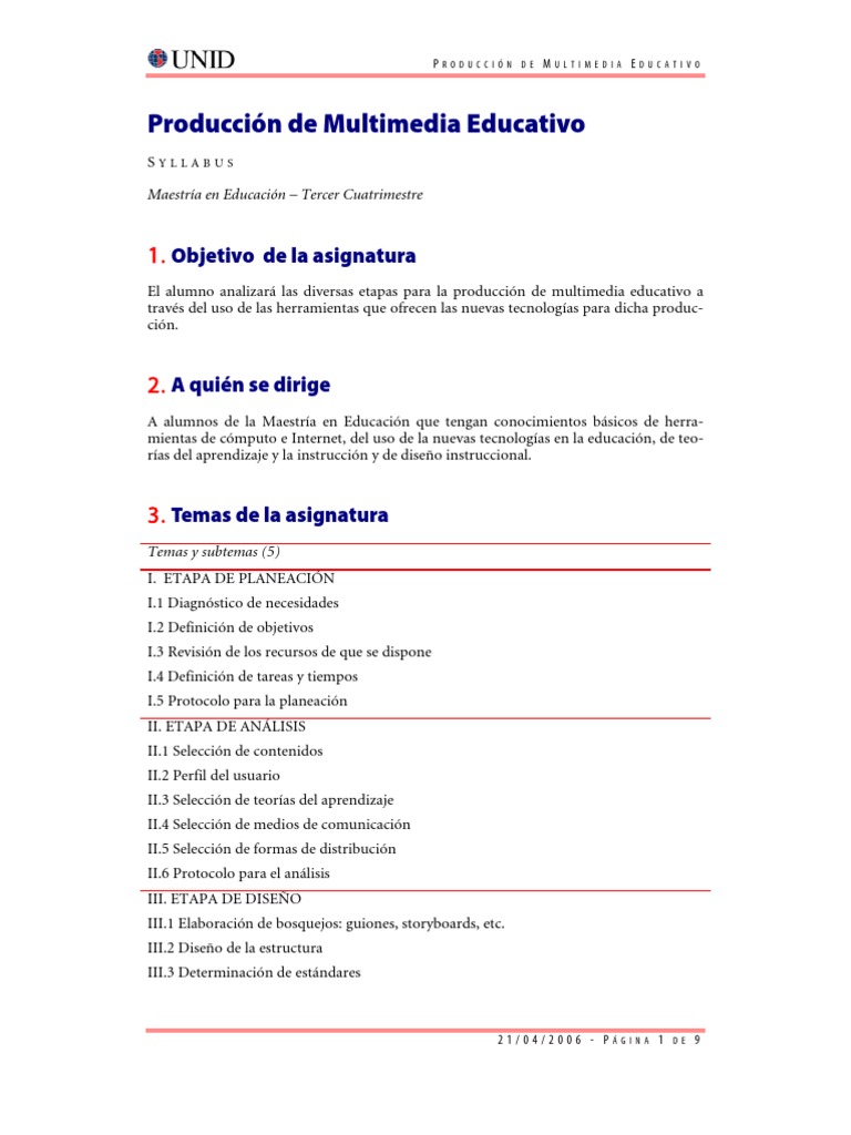 Produccionde Multimedia Educativo Syllabus | PDF | Multimedia | Aprendizaje