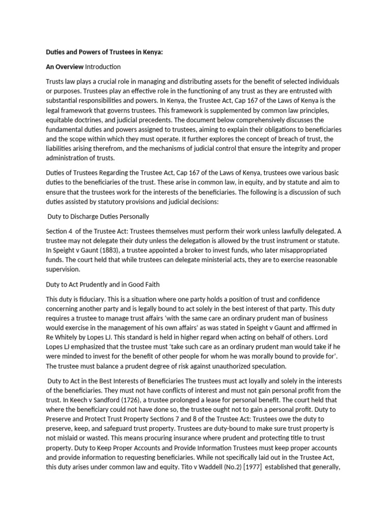Duties and Powers of Trustees in Kenya | PDF | Fiduciary | Trustee